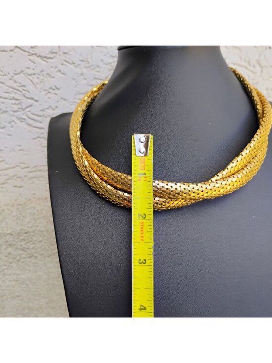 Vtg Whiting & Davis Style Gold Tone Braided Mesh Choker Necklace 17" - Picture 5 of 7